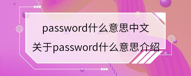 password什么意思中文 关于password什么意思介绍