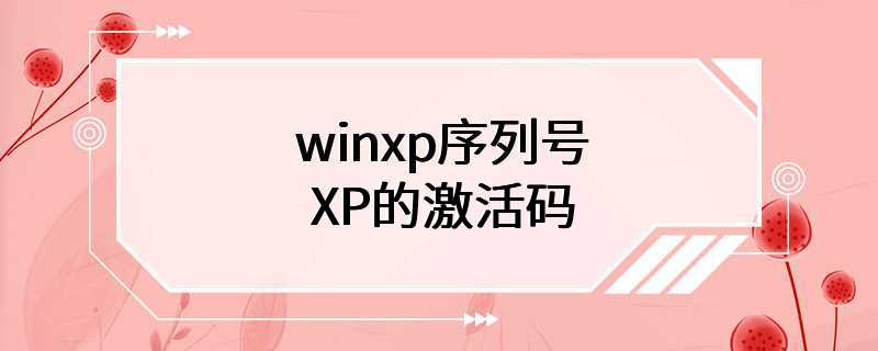 winxp序列号（XP的激活码）